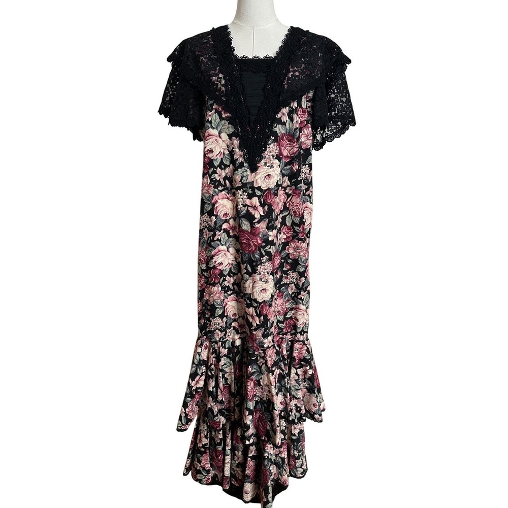 VTG Princess Kaiulani for Liberty House Floral Lace Holomu'u Maxi Dress‎